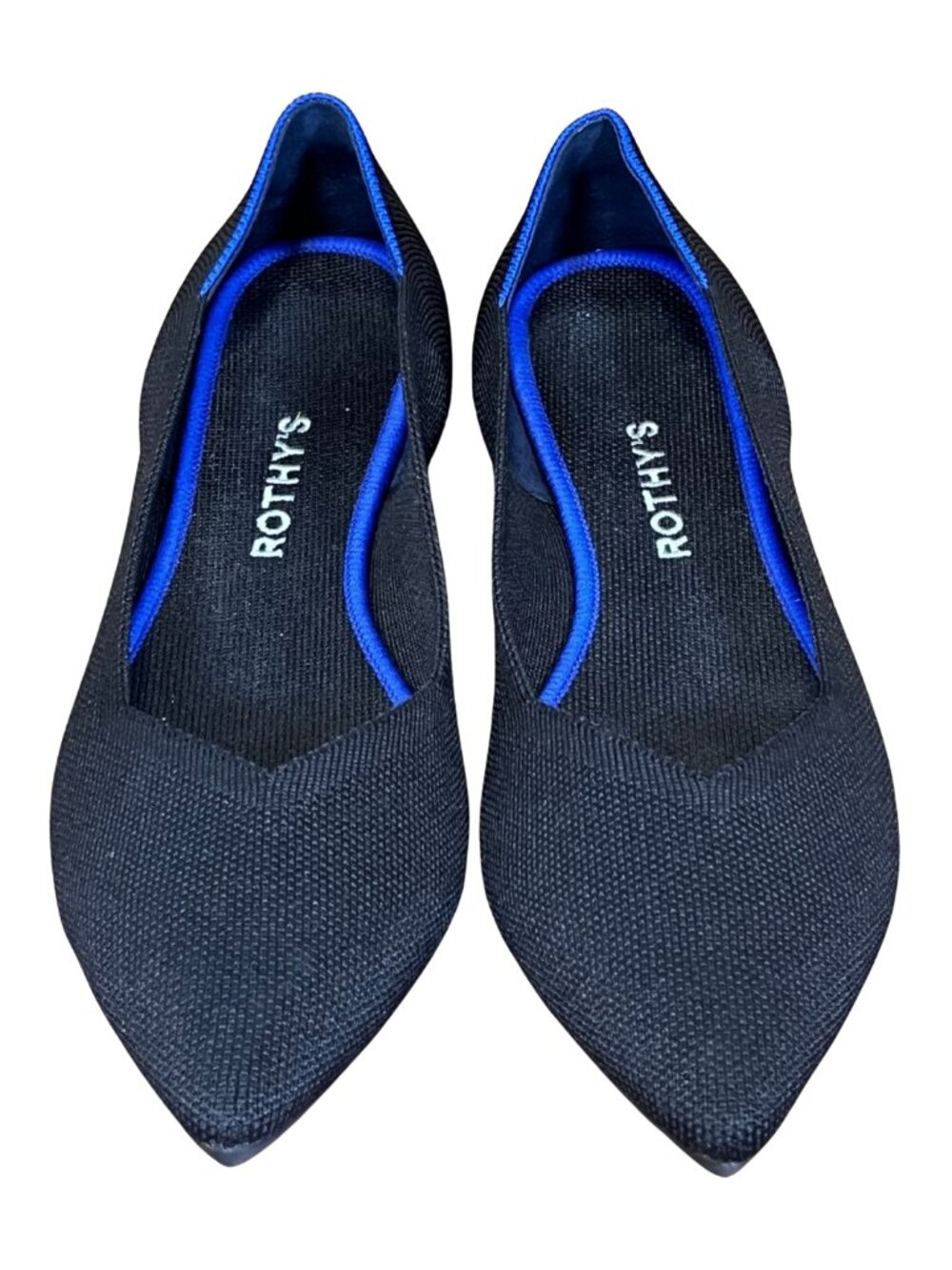 Rothy’s The Point Black Blue Trim Knit Flats Size 10 EU 41